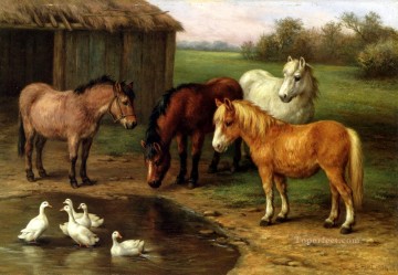 池のそばのポニーズ家禽家畜小屋 エドガー・ハント Oil Paintings